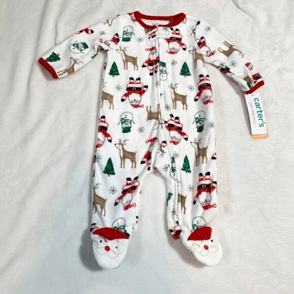 NEW Carter's 3m Christmas Santa holiday fleece jammies pajamas sleeper pjs - Picture 1 of 6